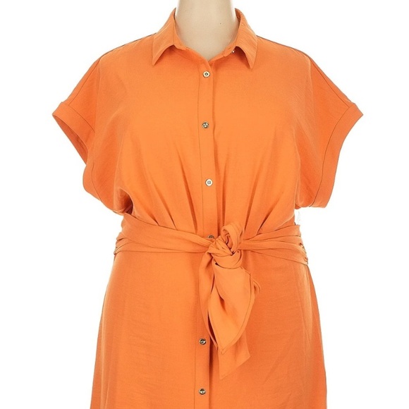Worthington Belted Midi Shirt Dress Plus Size XXL Orange Coastal Career NWT - Picture 6 of 6
